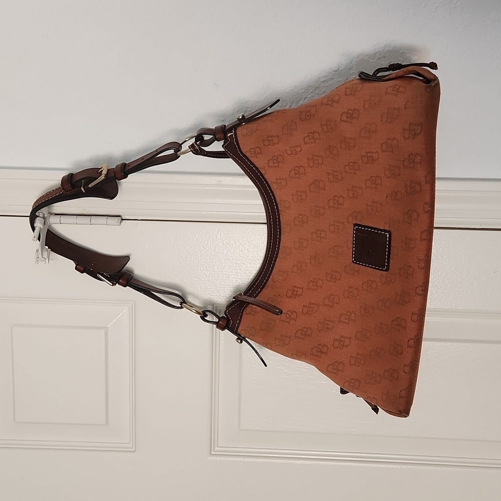 Dooney & Burke Signature Orange and Brown Shoulder Purse.